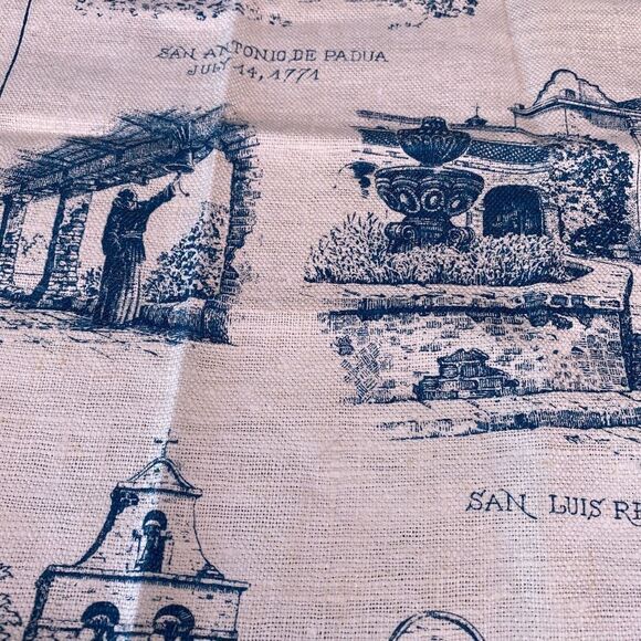 2 Vtg Kay Dee HandPrints California Missions 100% Pure Linen Kitchen Tea Towels - Picture 11 of 16